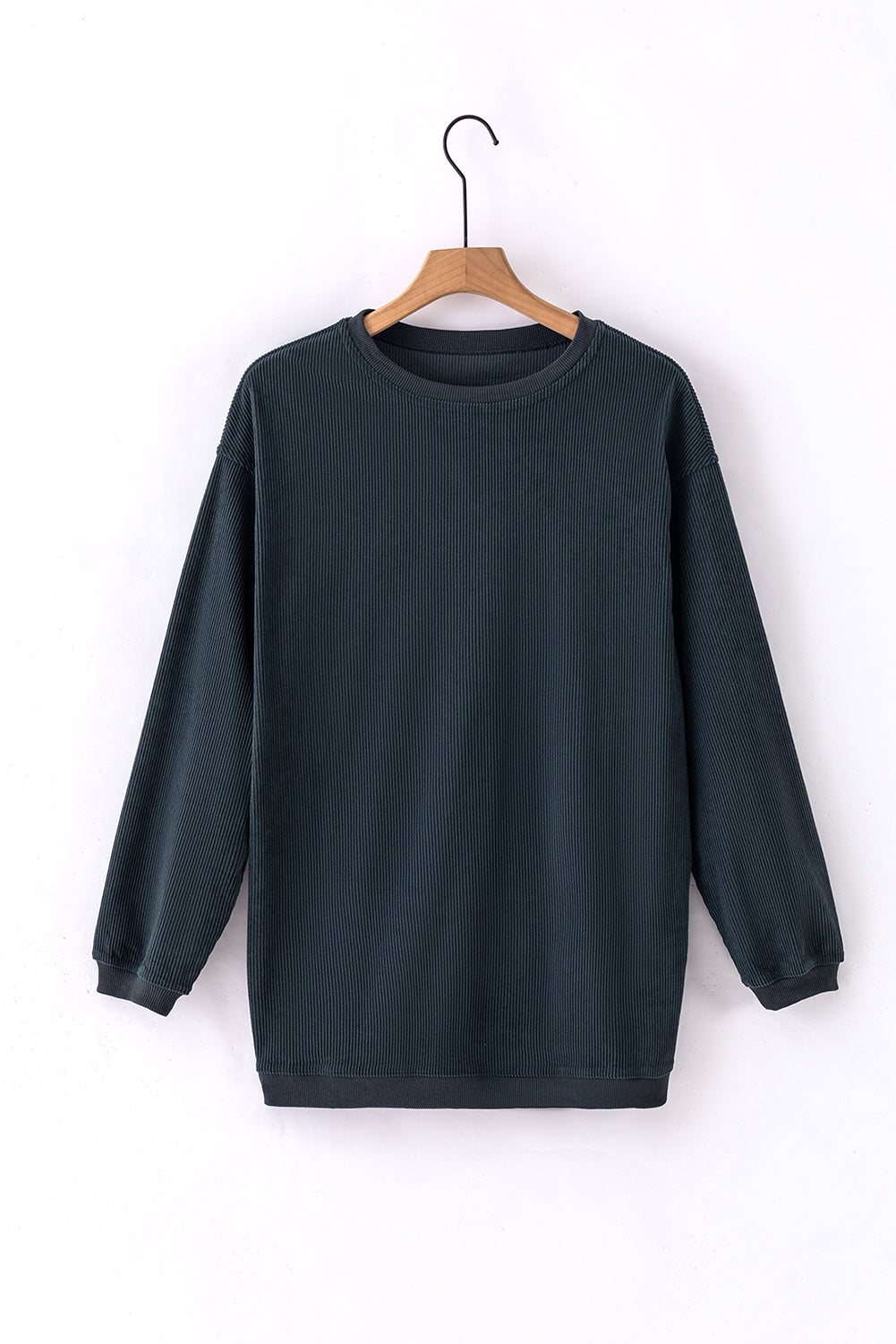 Solid Ribbed Corduroy Long Sleeve Oversized Sweatshirt
