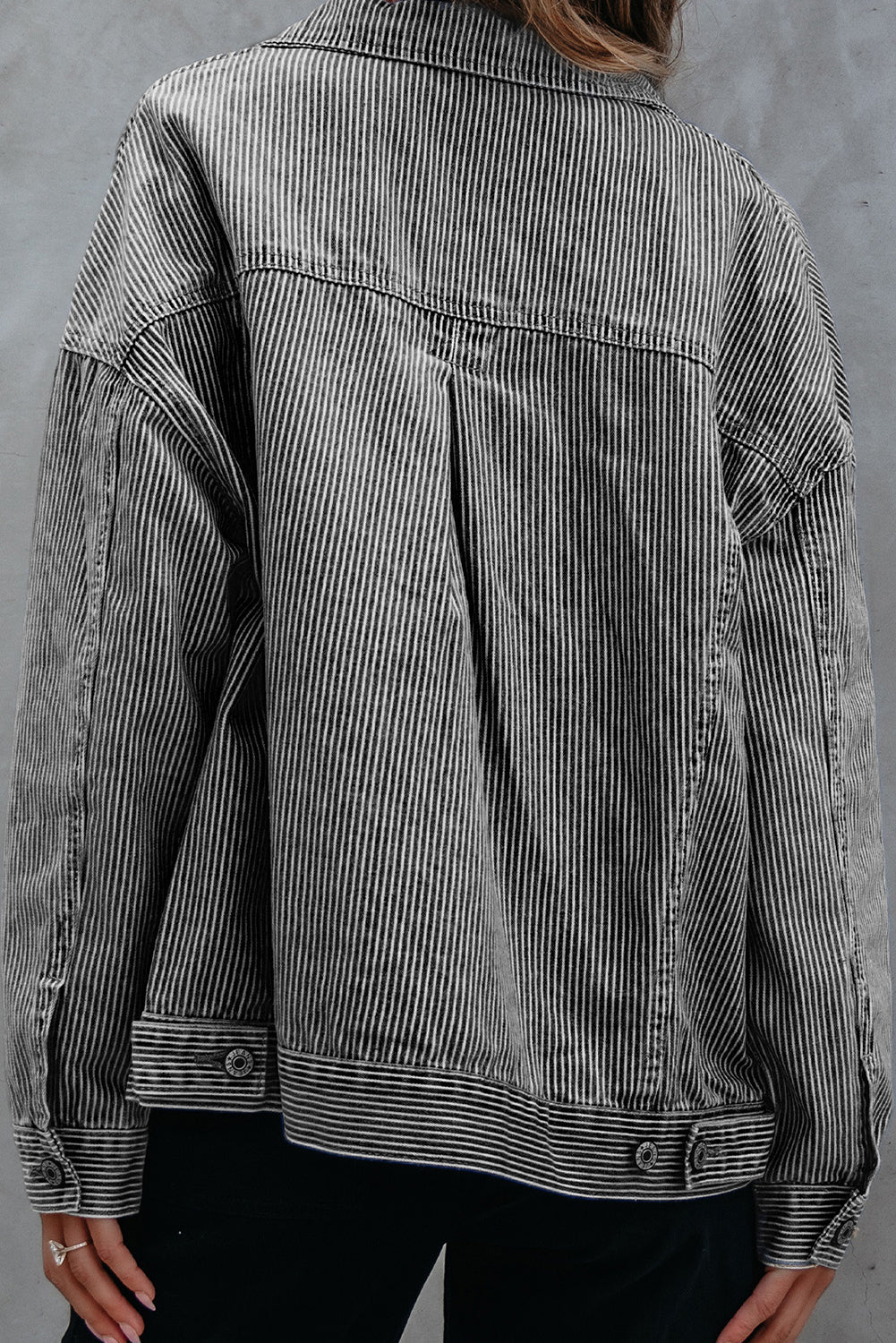 Stripe Wash Oversize Pocket Denim Jacket