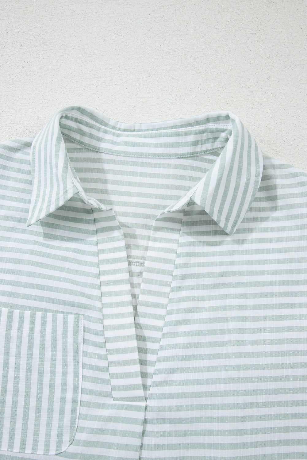 Stripe Collared V-Neck Chest Pocket Cover Up
