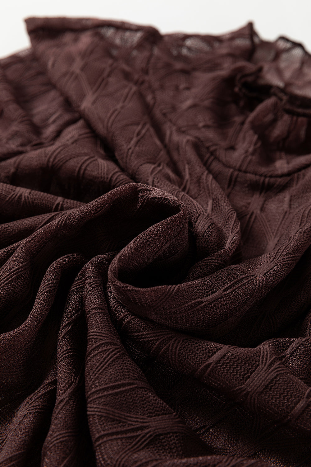 Sheer Mesh Lettuce Trim Long Sleeve Top