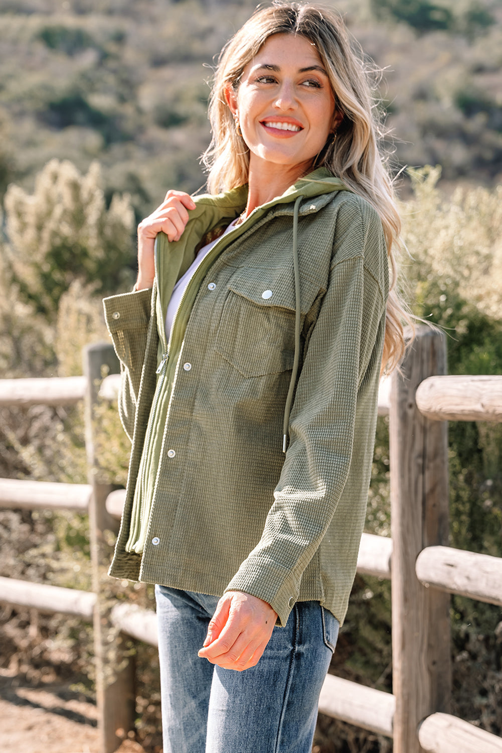 Textured Knit Pocketed Drawstring Hooded Jacket