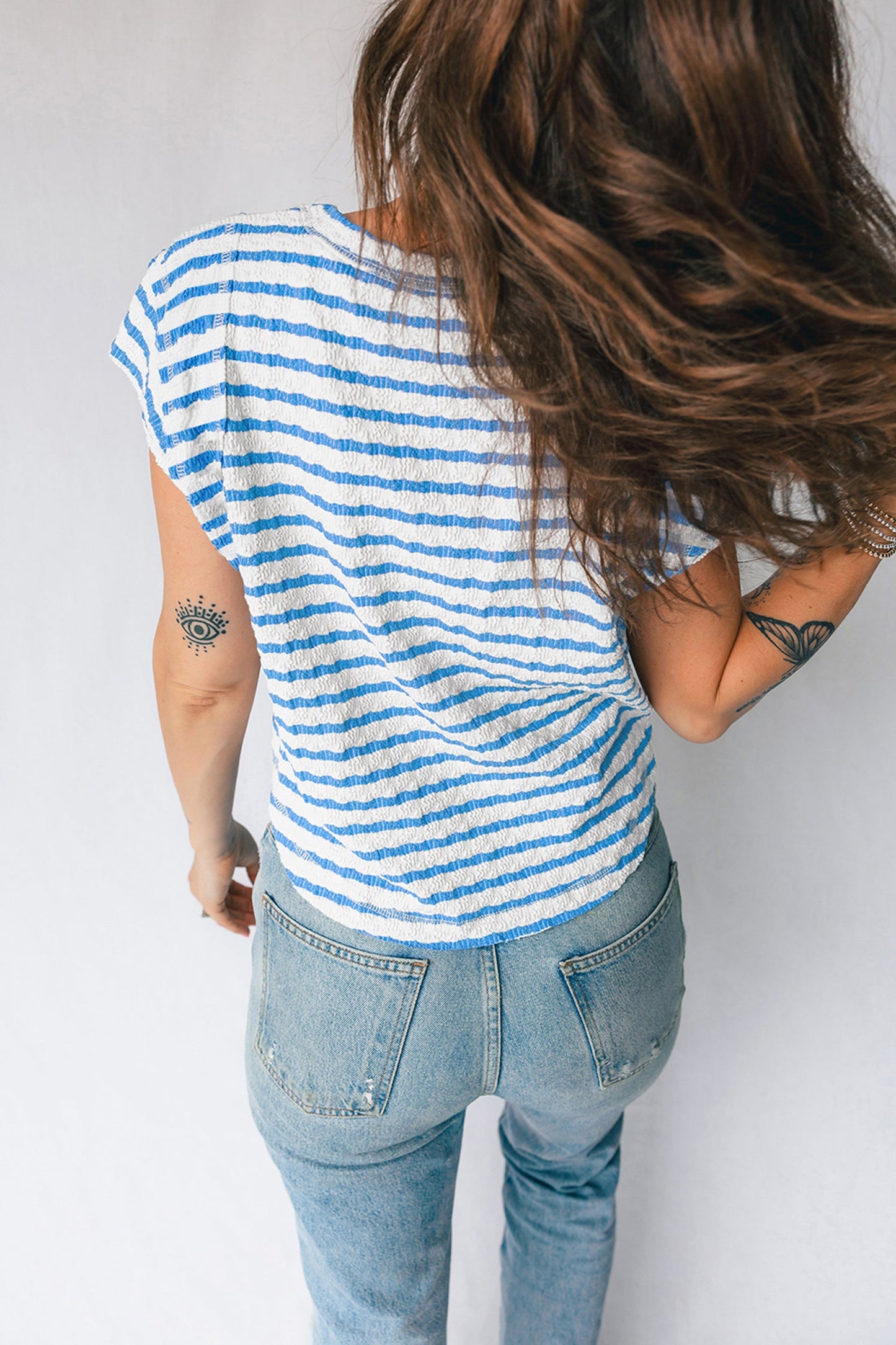 Stripe Textured Patchwork Short Sleeve T-Shirt