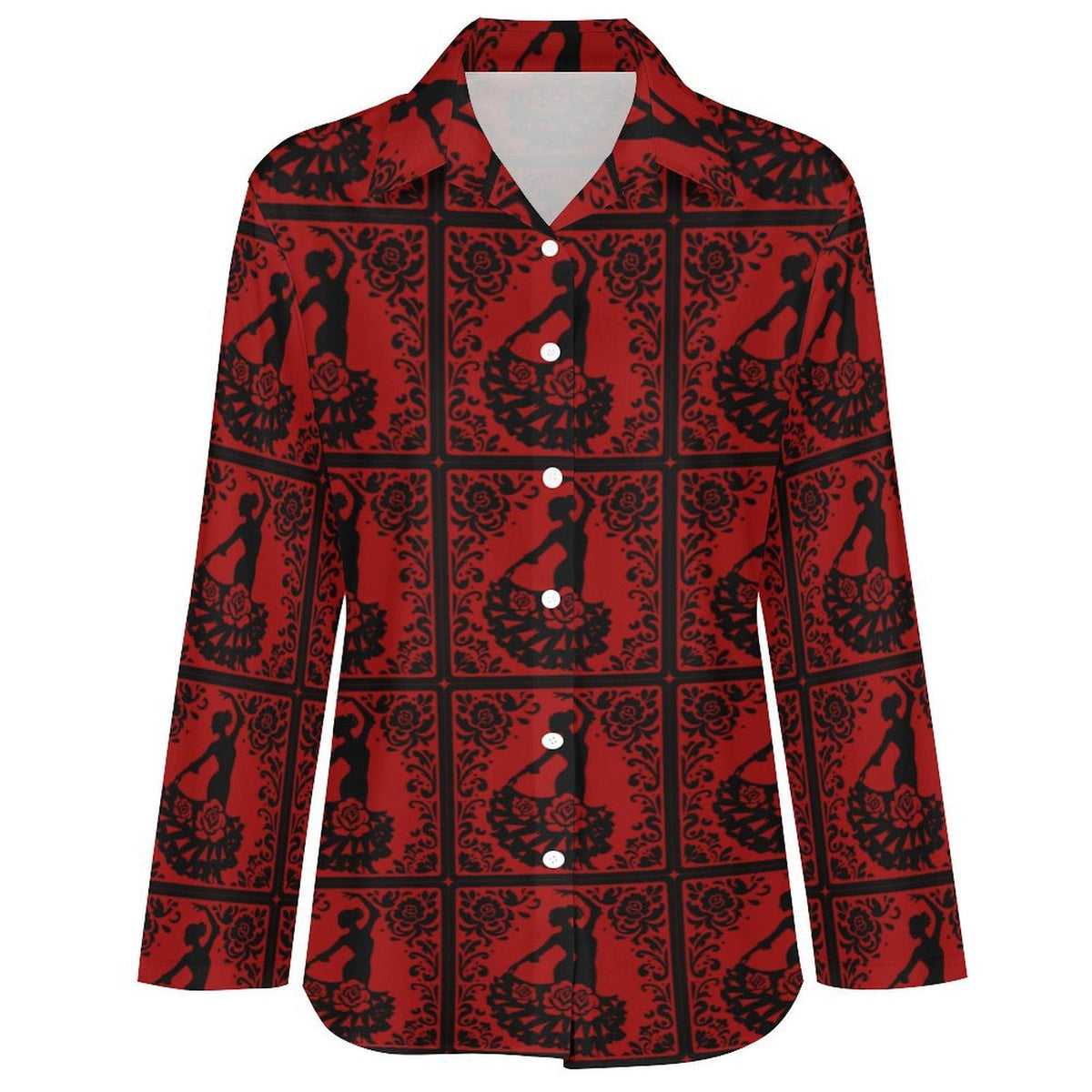 Baha Ranch Colores de Mexico Flamenco Floral Button Up Blouse