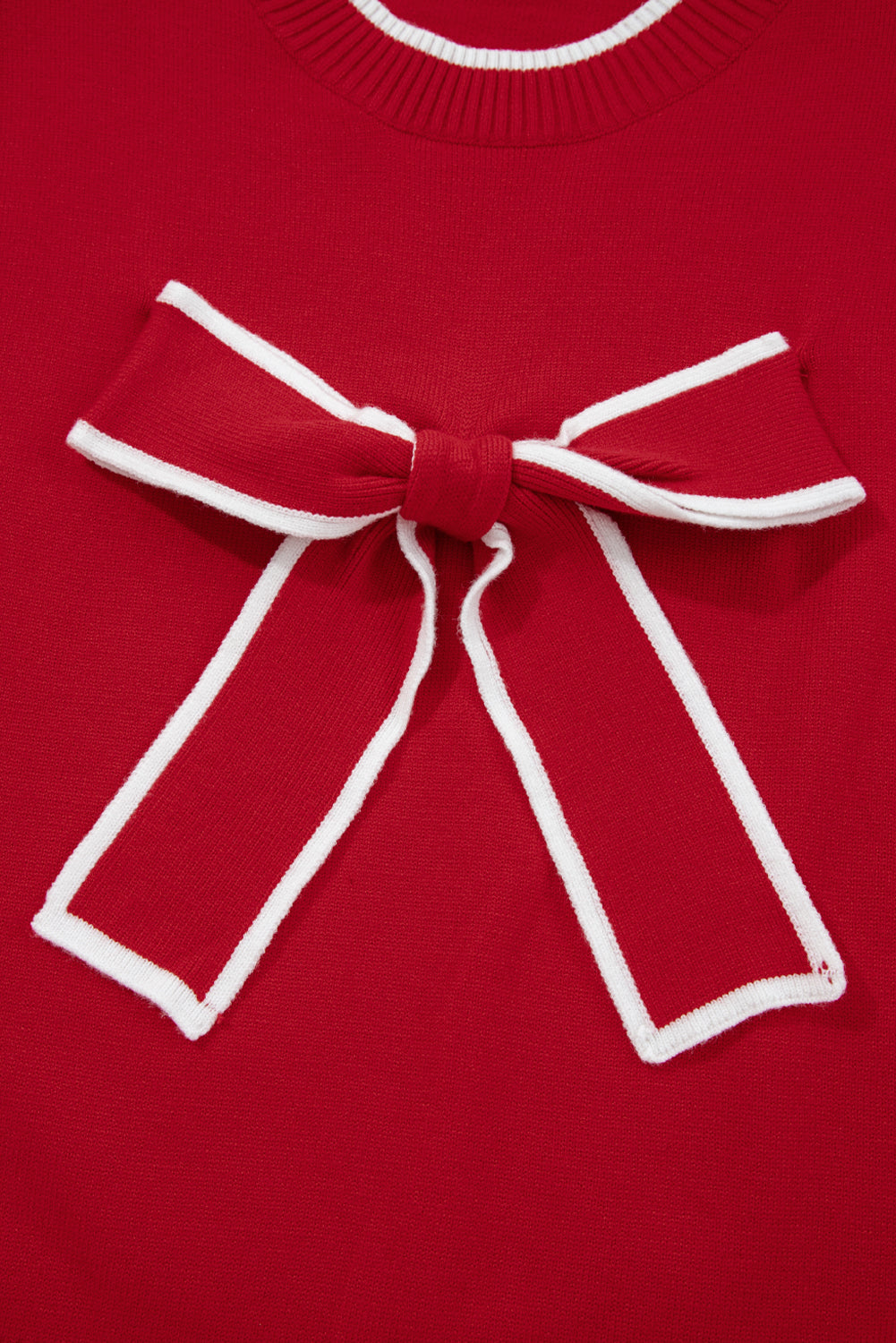 Bow Tie Contrast Trim Cropped Sweater
