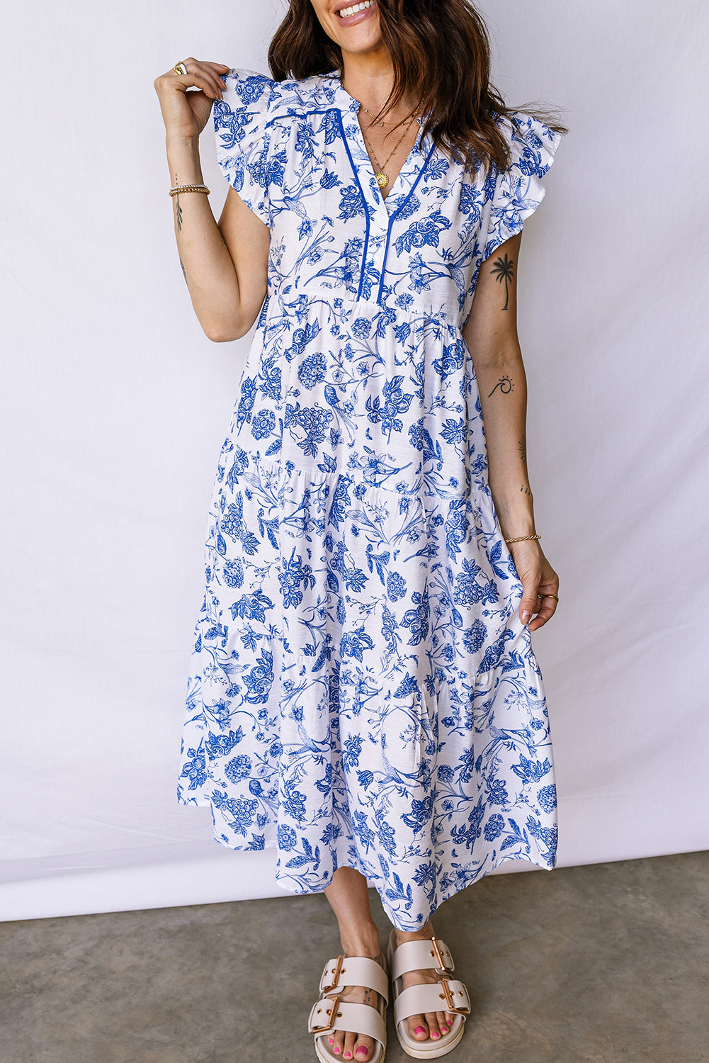 Floral Ruffle Tiered Midi Dress