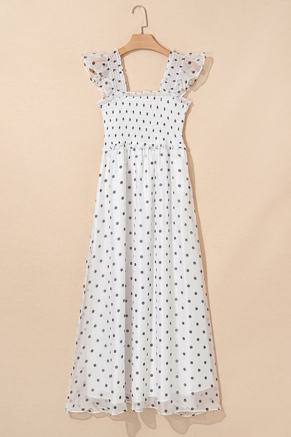 Polka Dot Flutter Sleeve Smocked Maxi Dress