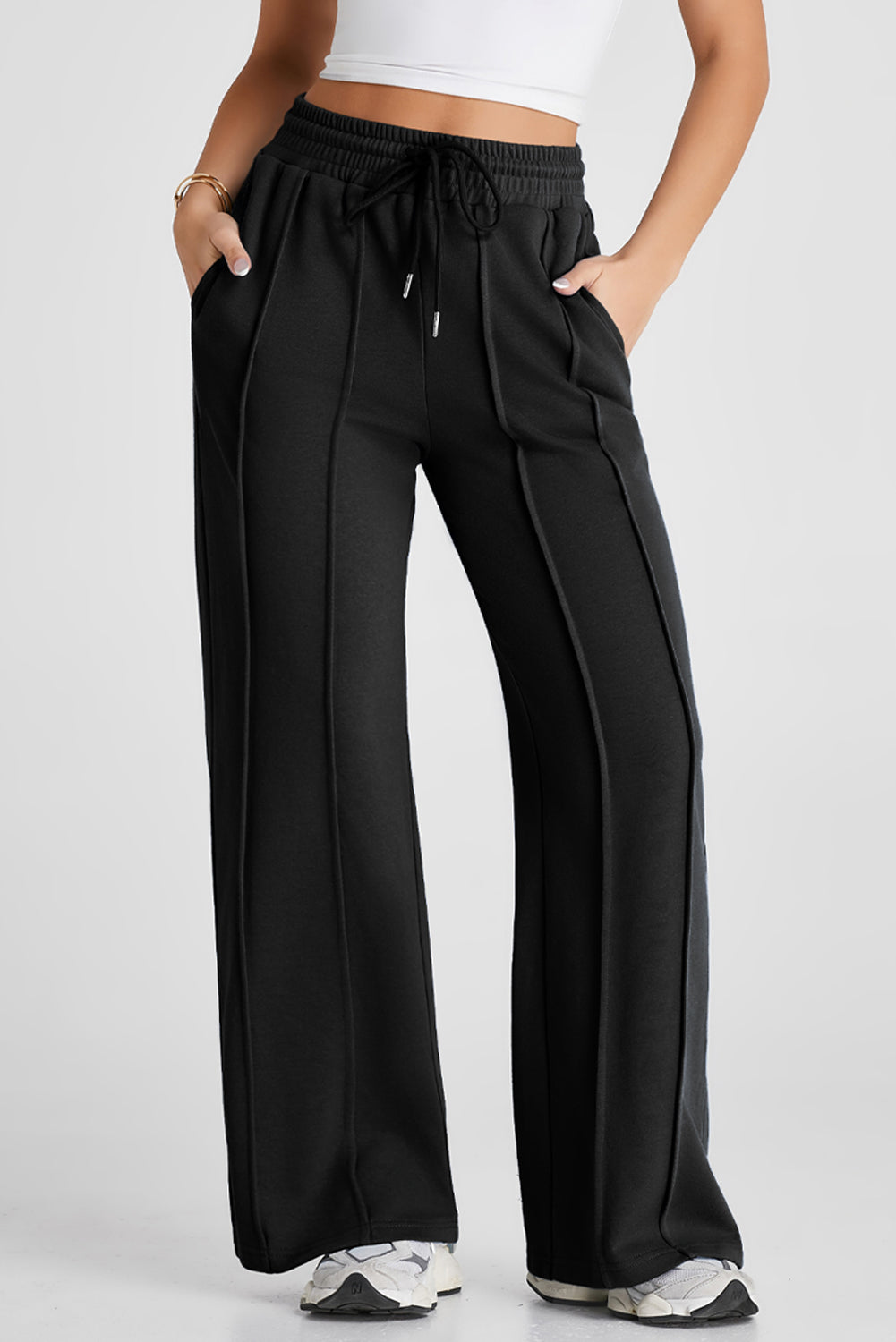 Solid Seam Drawstring Wide Leg Sweatpants