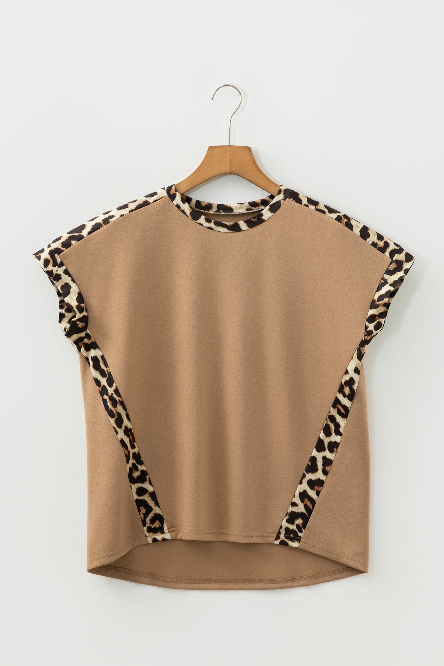Leopard Colorblock Round Neck Short Sleeve T-Shirt