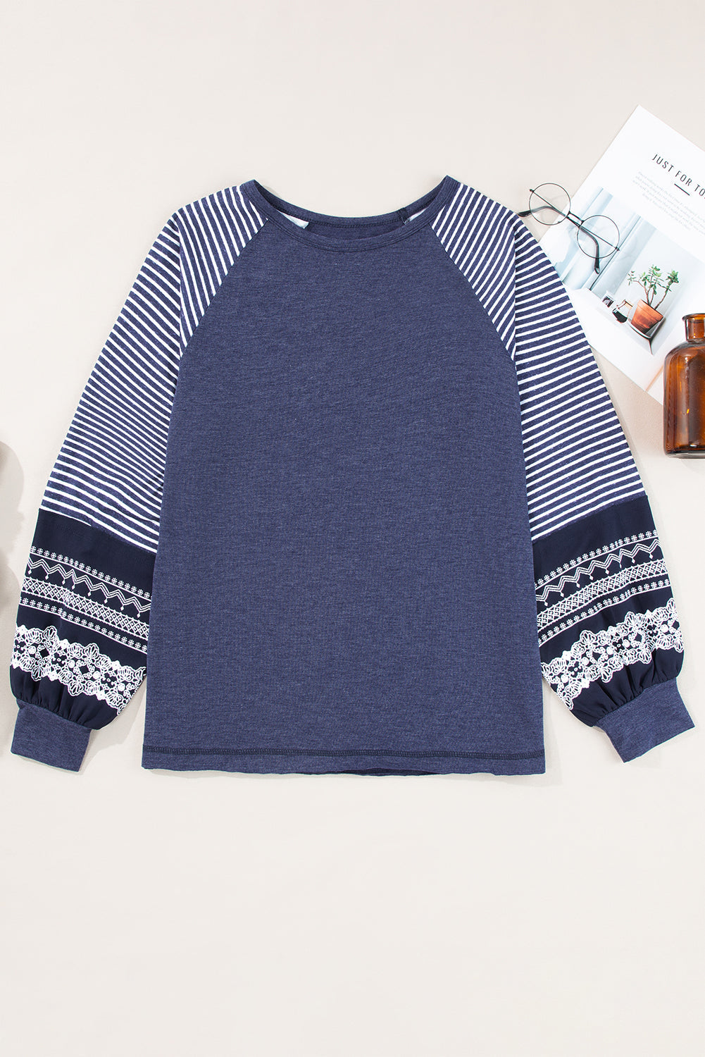Stripe Patchwork Raglan Long Sleeve Top