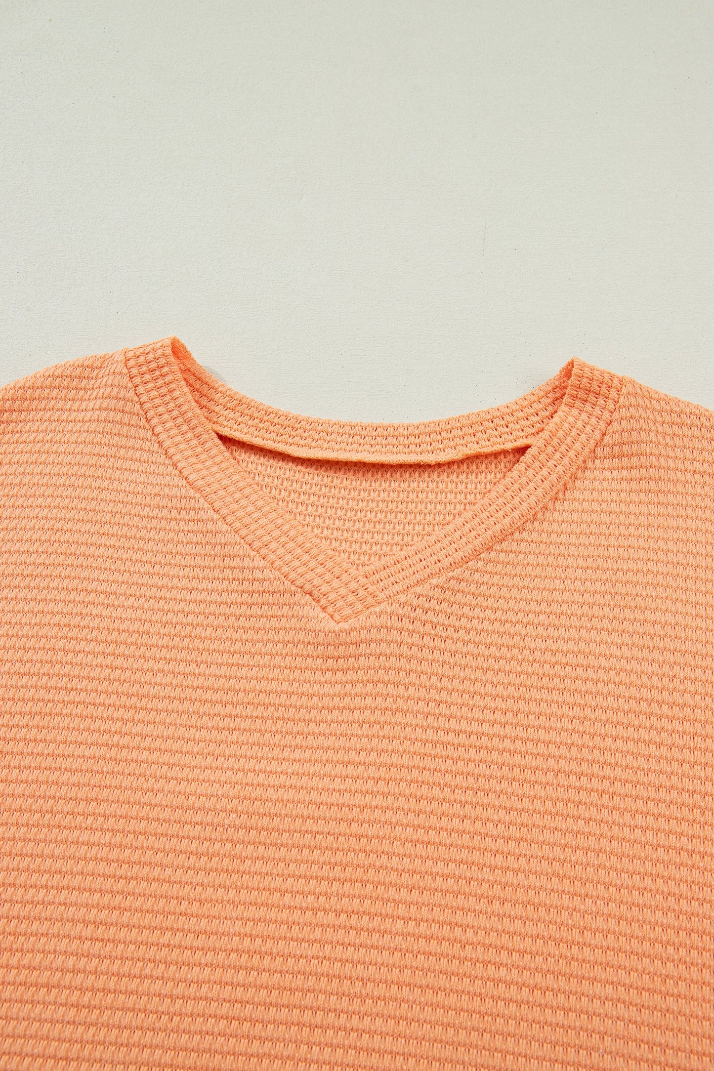 Solid Waffle Knit V-Neck Short Sleeve Top