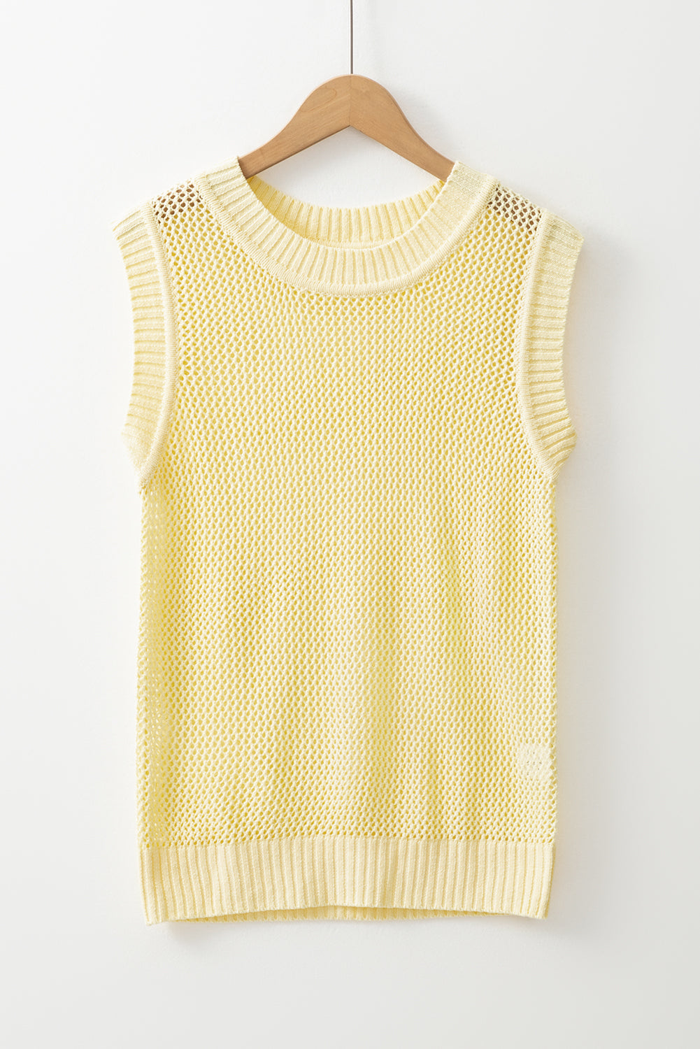 Solid Hollowed Knit Round Neck Sweater Top