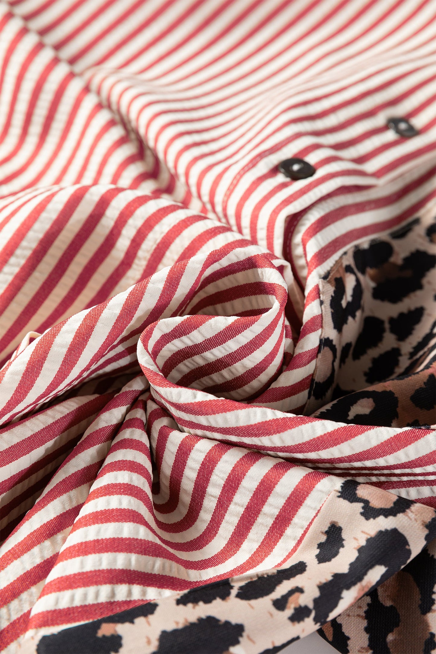 Stripe Leopard Patchwork Button-Up Womens Shirt