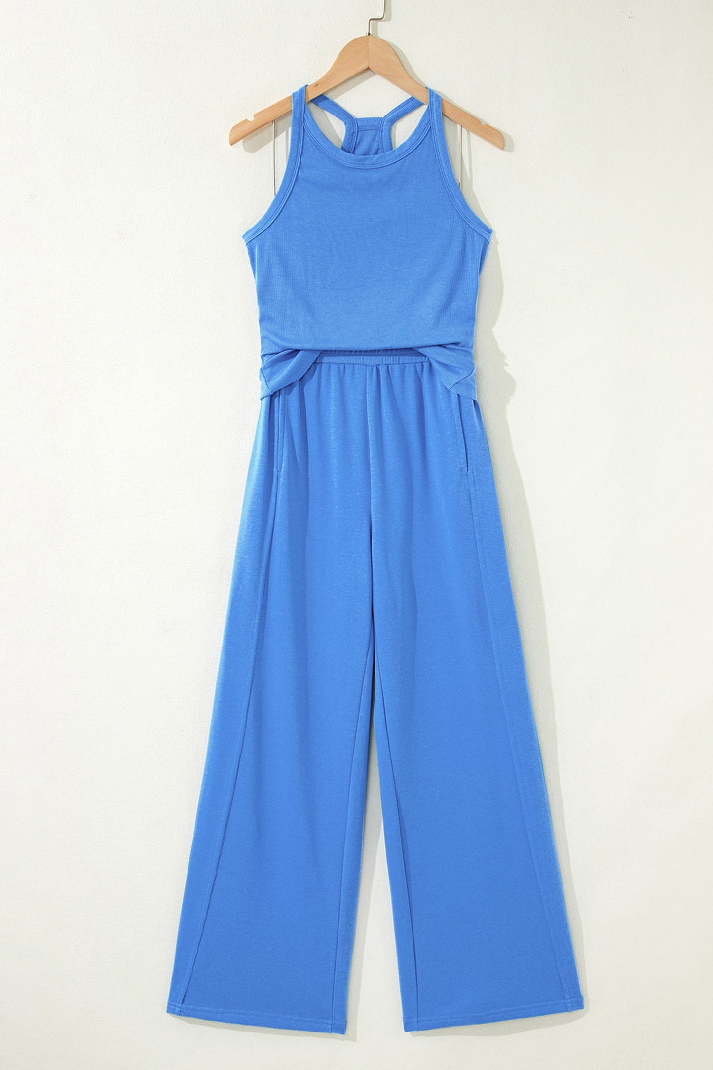 Solid Ribbed Tank Top & Sweatpants Set