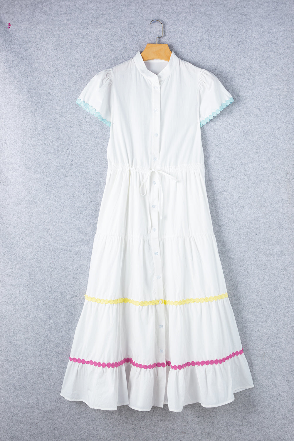 Colorblock Rickrack Trim Drawstring Waist Dress