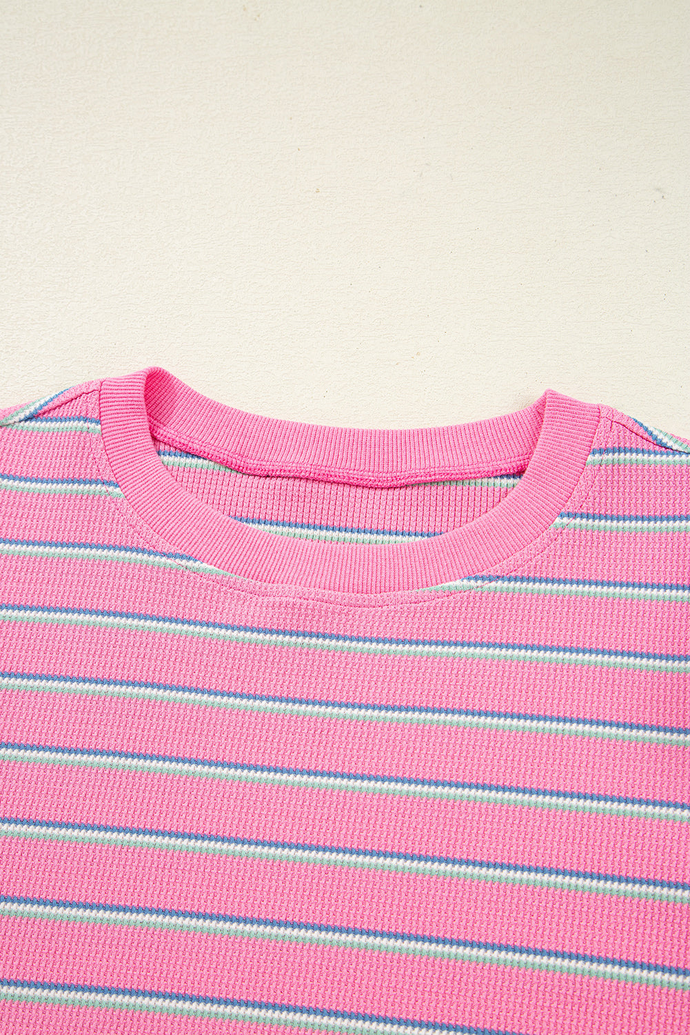 Stripe Textured Knit Round Neck Long Sleeve Top