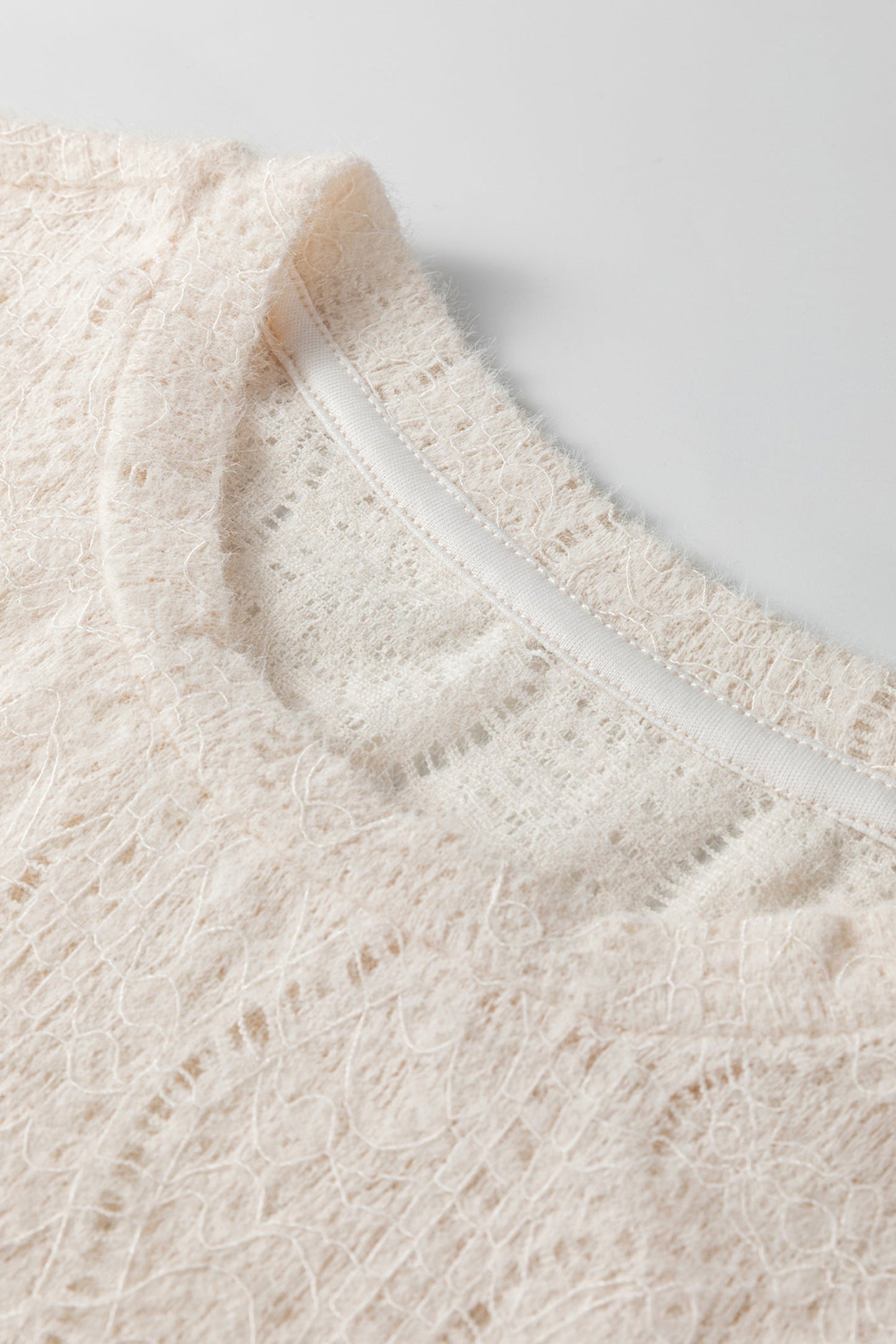 Semi Sheer Lace Long Sleeve Cropped Top