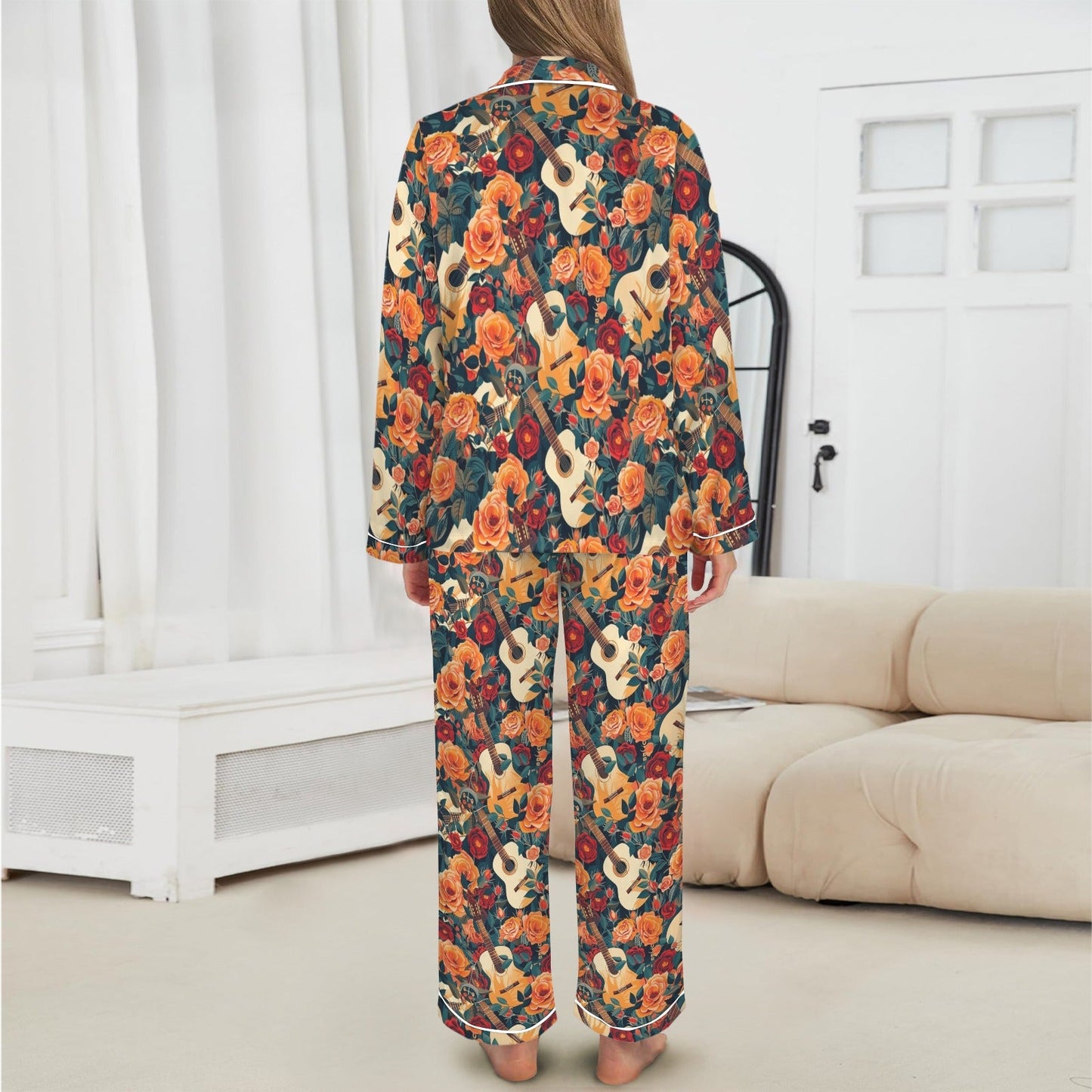 Colores De Mexico Roses & Guitars Satin Pajamas