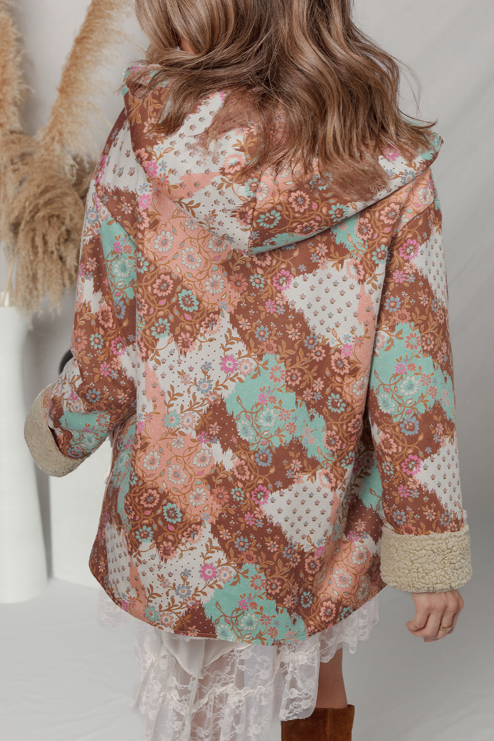 Floral Sherpa Lined Hooded Jacket