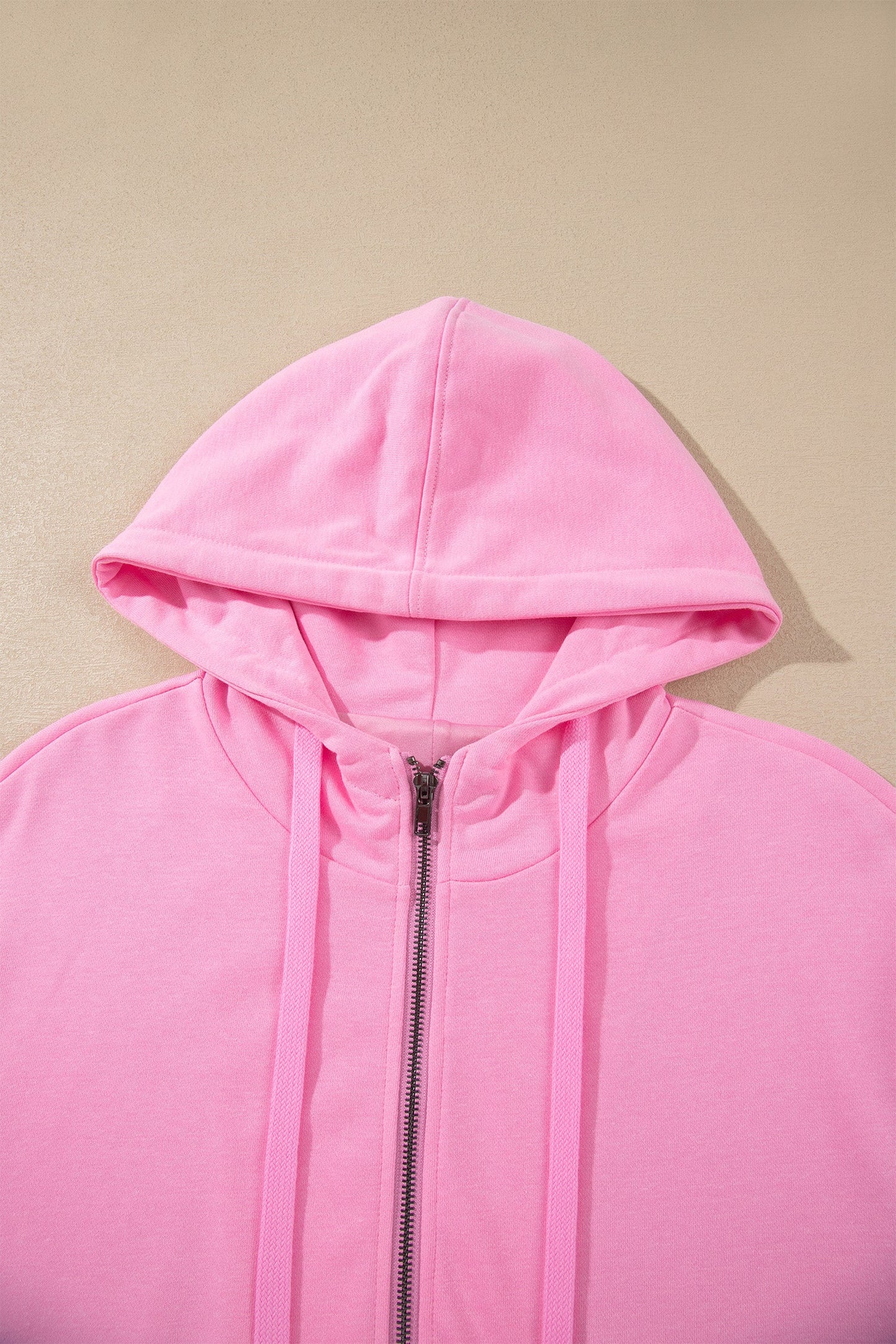 Solid Long Sleeve Zip-Up Drawstring Hoodie