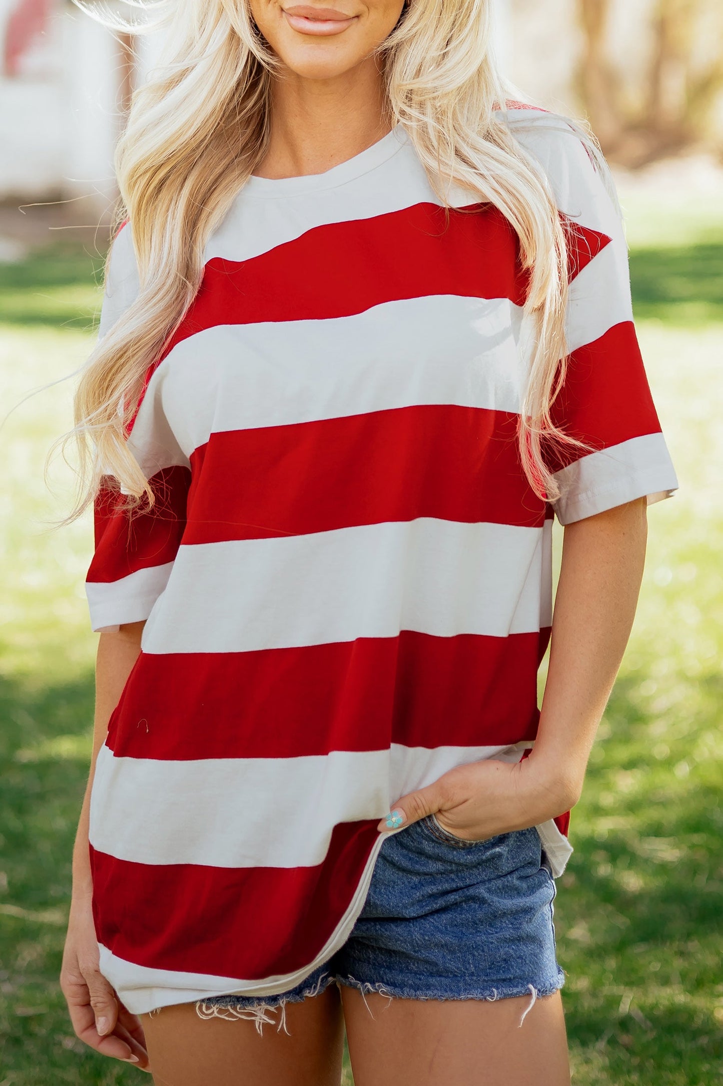 Stripe Colorblock Short Sleeve Oversize Tunic Tee