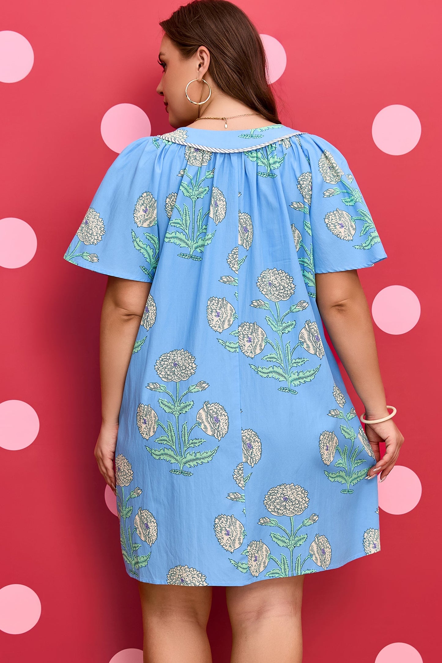 Plus Size Floral Short Sleeve Stripe Mini Dress