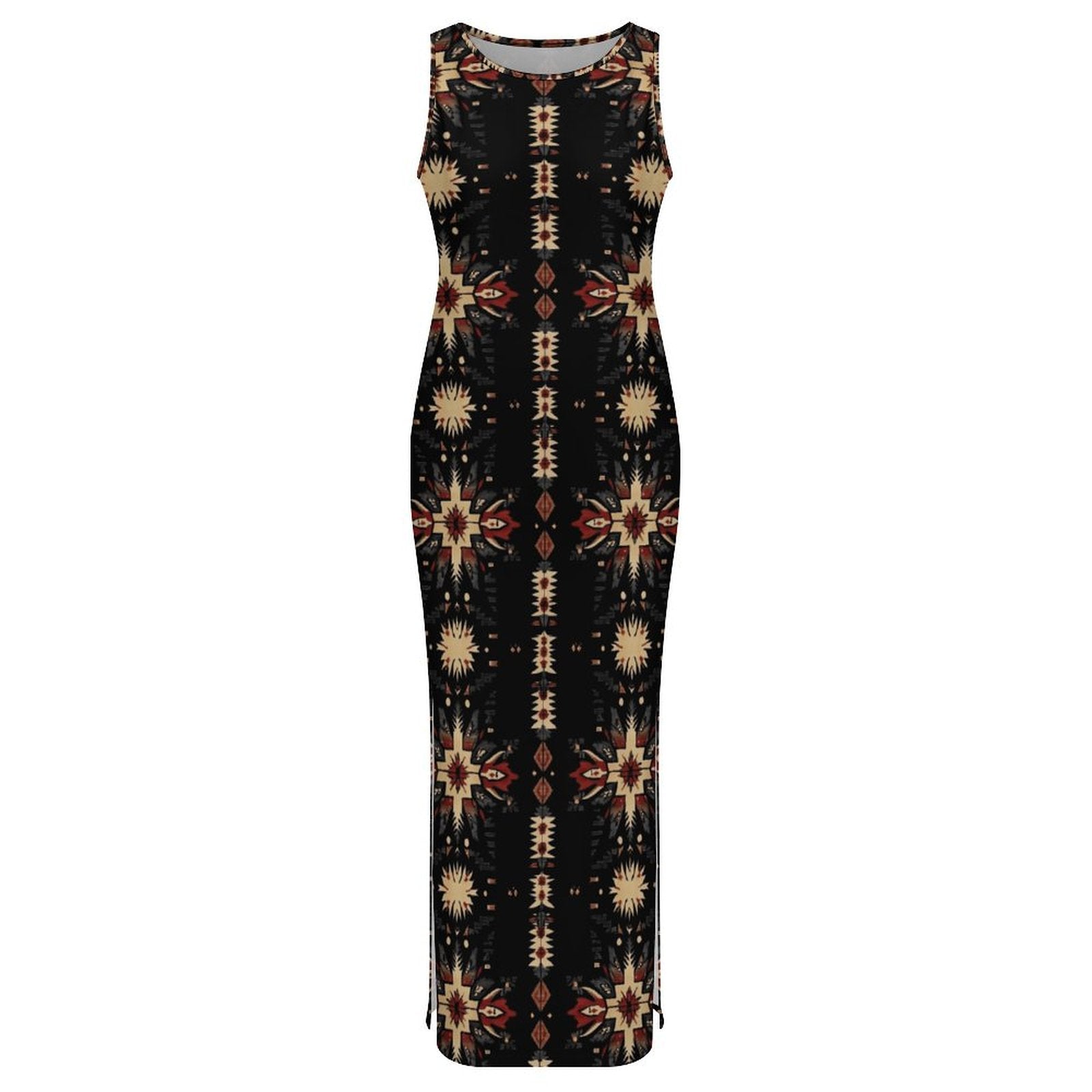 Black and Tan Aztec Bodycon Side Slit Western Maxi Dress – The Whistling Dixes