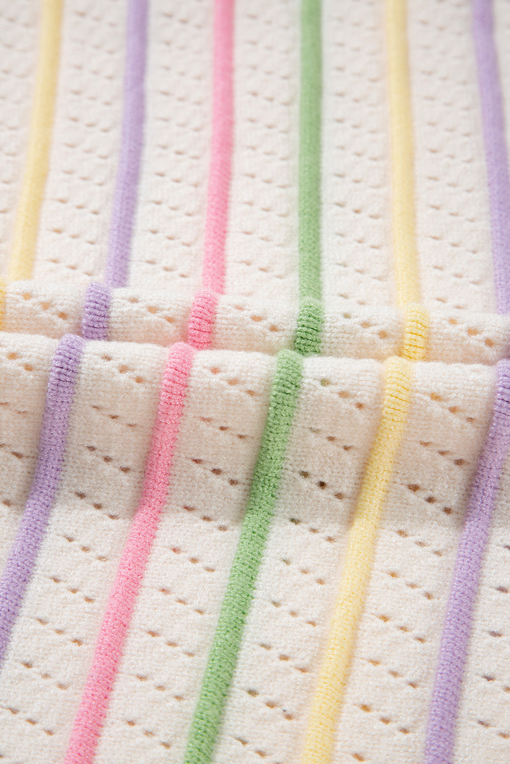 Colorful Stripe Eyelet Knit Ruffle Sleeve Sweater