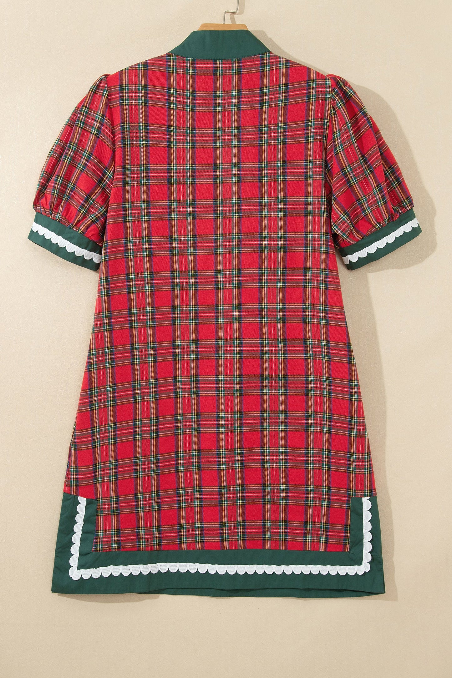 Plaid Contrast Trim Short Sleeve Mini Dress