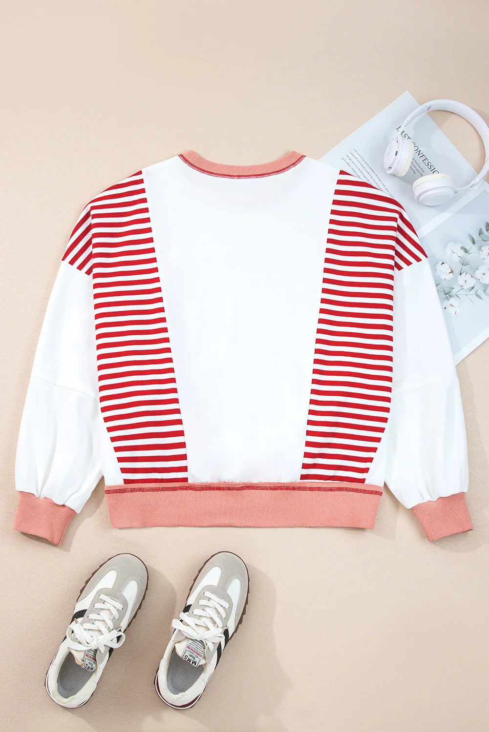 Stripe Colorblock Contrast Stitch Oversized Sweatshirt