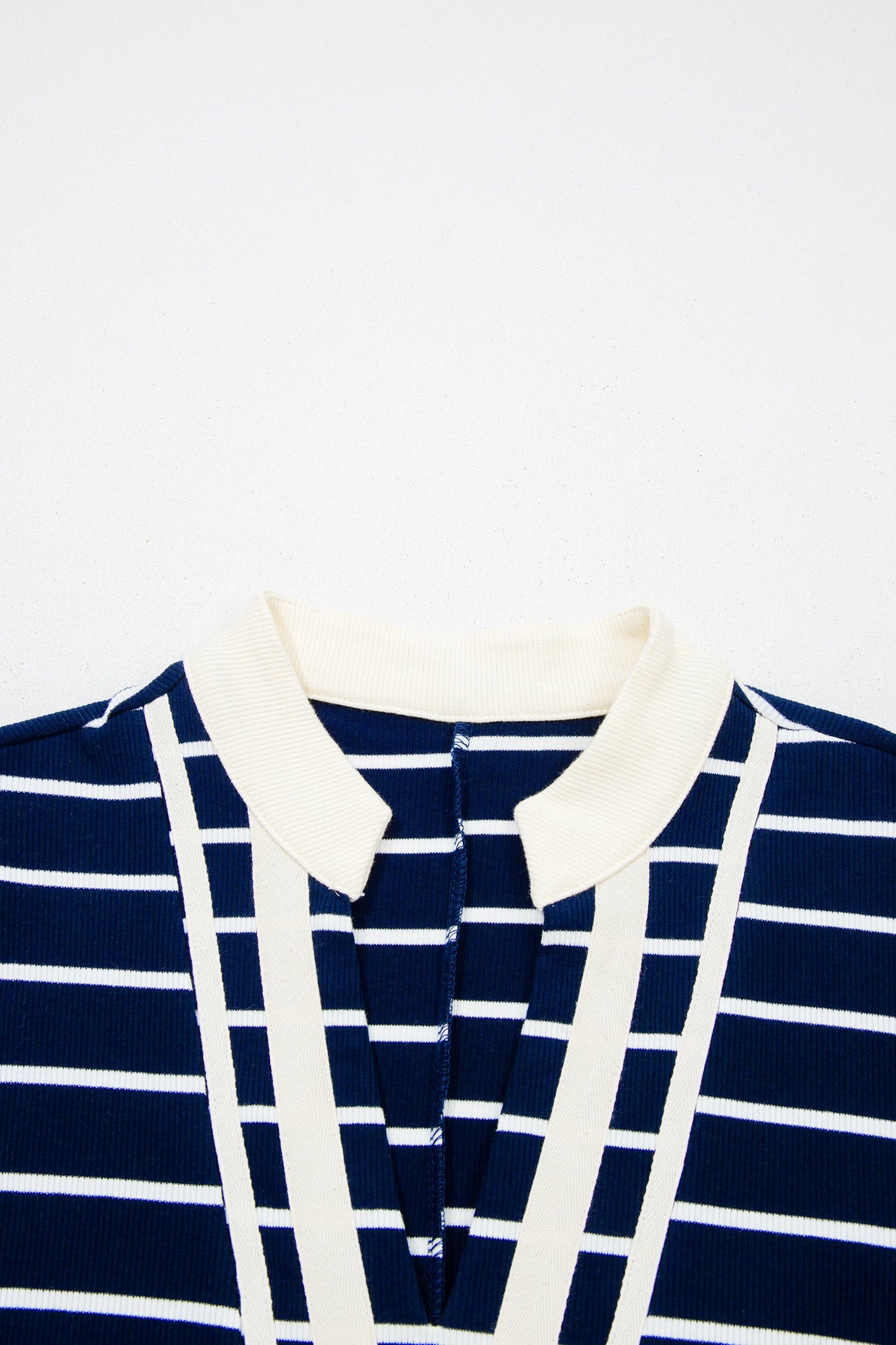 Stripe Stand Collar V-Neck Dolman Sleeve Top