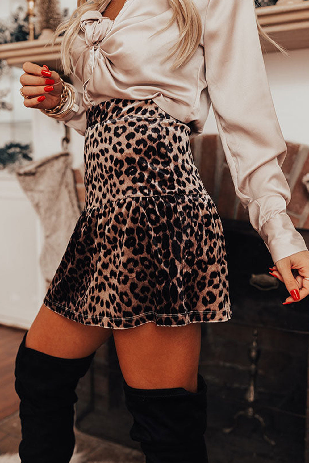 Leopard Tiered Patchwork Mini Skirt