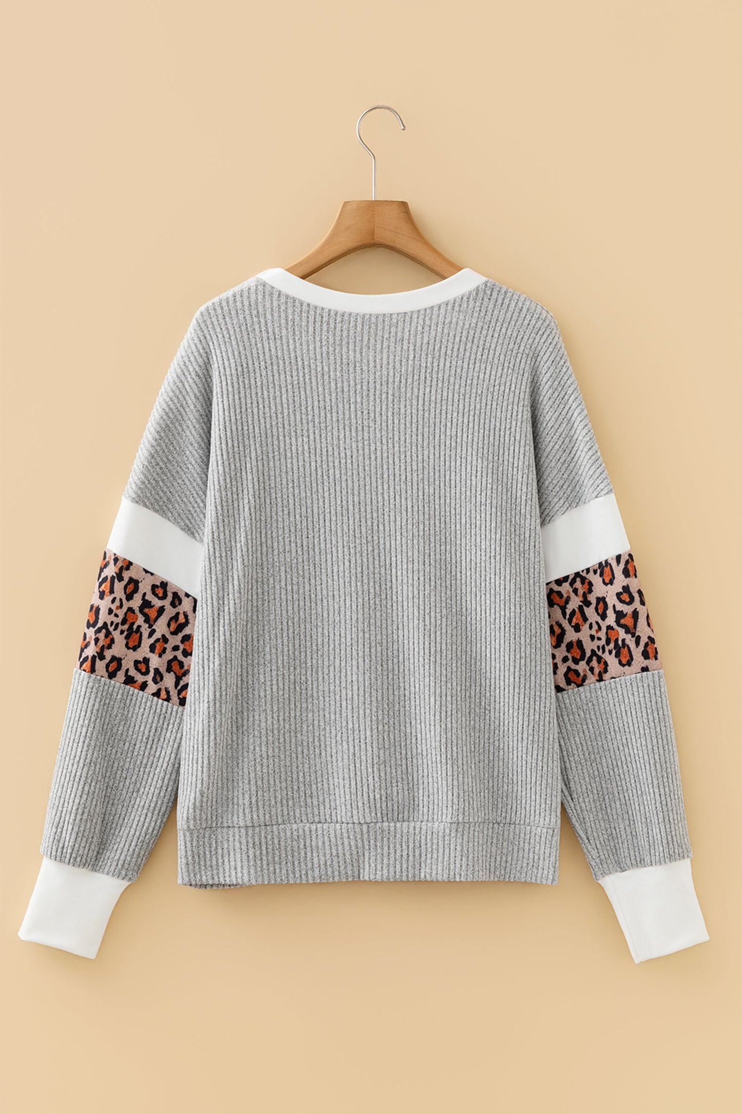 Leopard Knit Colorblock Patchwork Ribbed Top