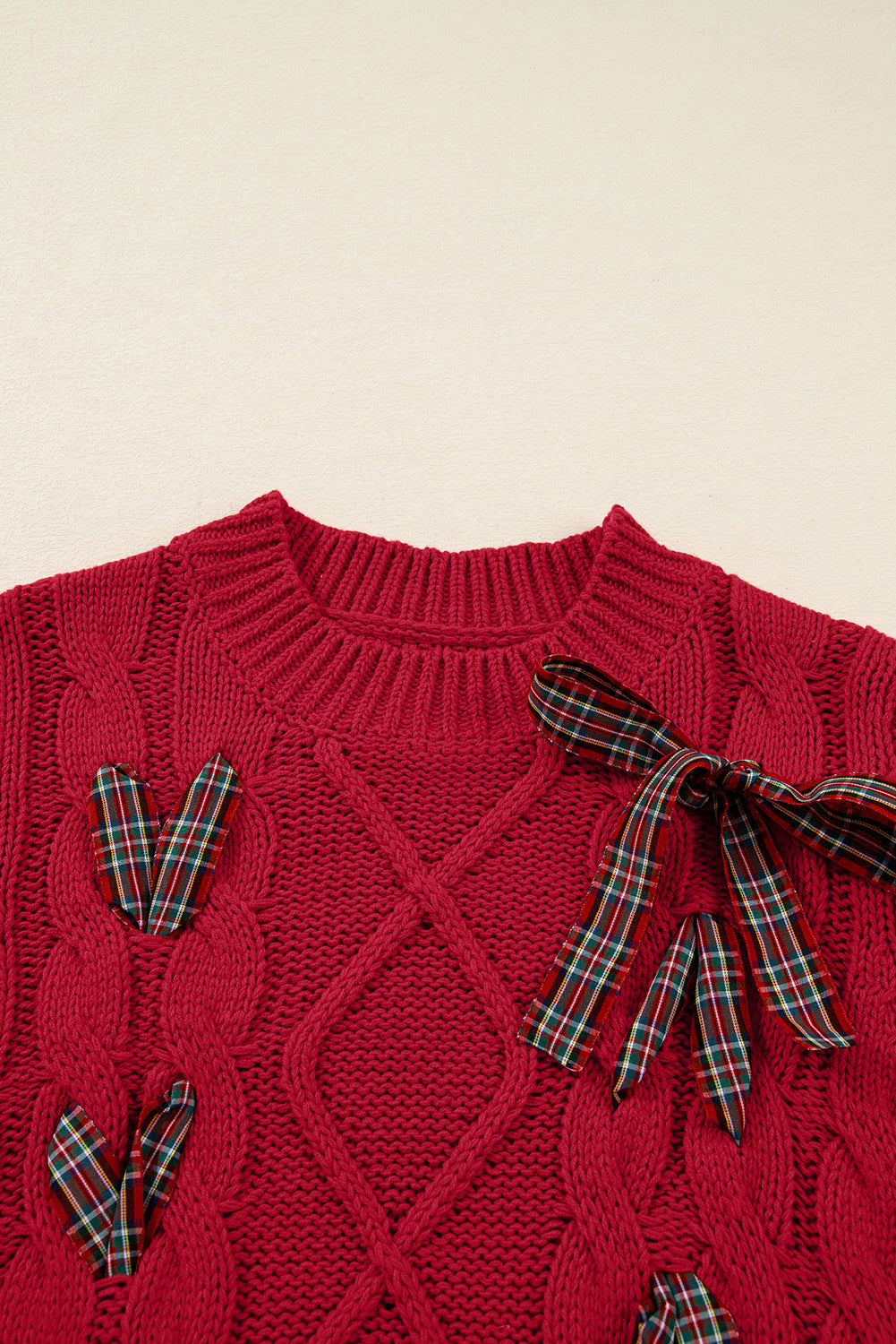 Christmas Plaid Lace-Up Puff Sleeve Sweater