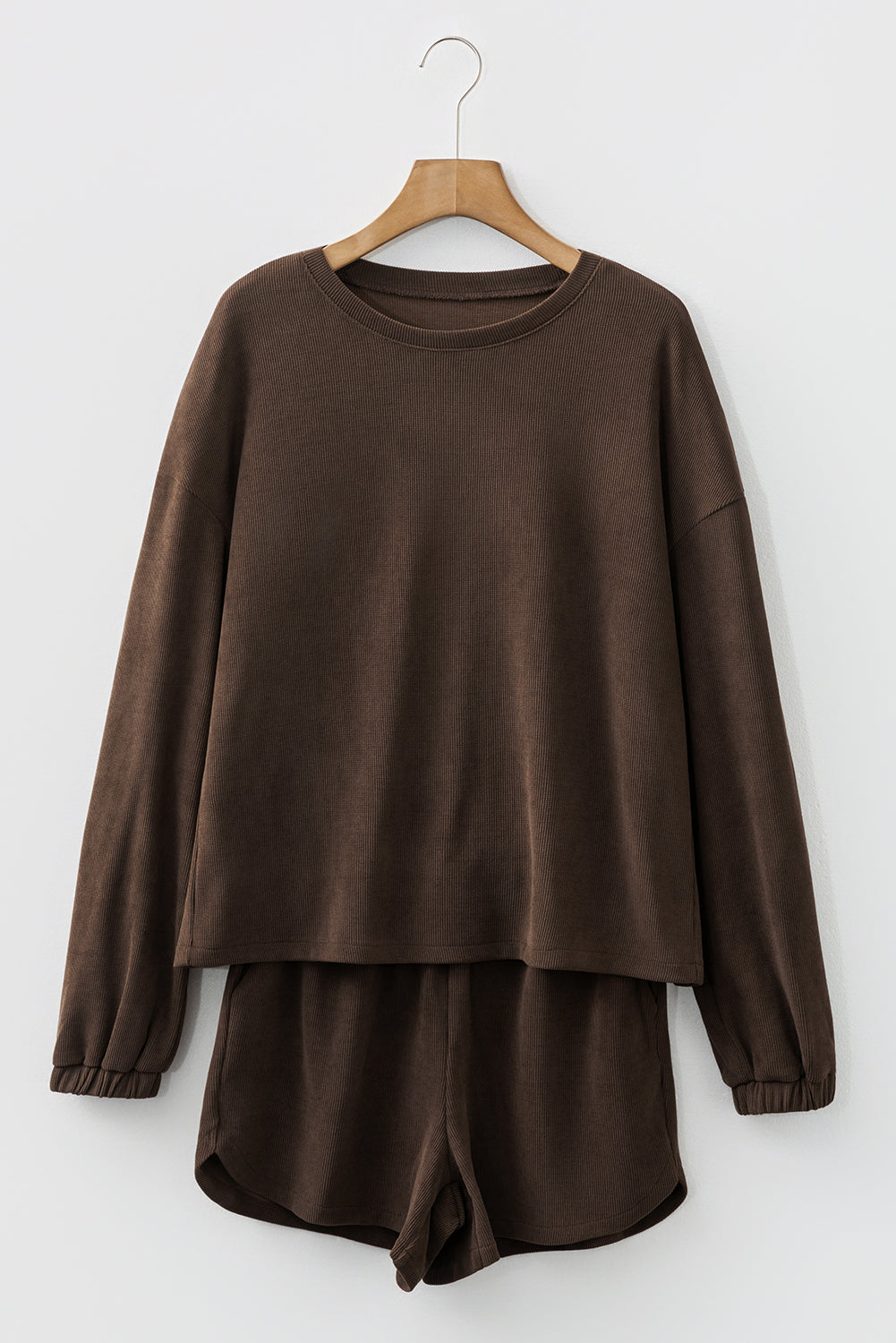 Solid Textured Knit Pullover and Shorts Set