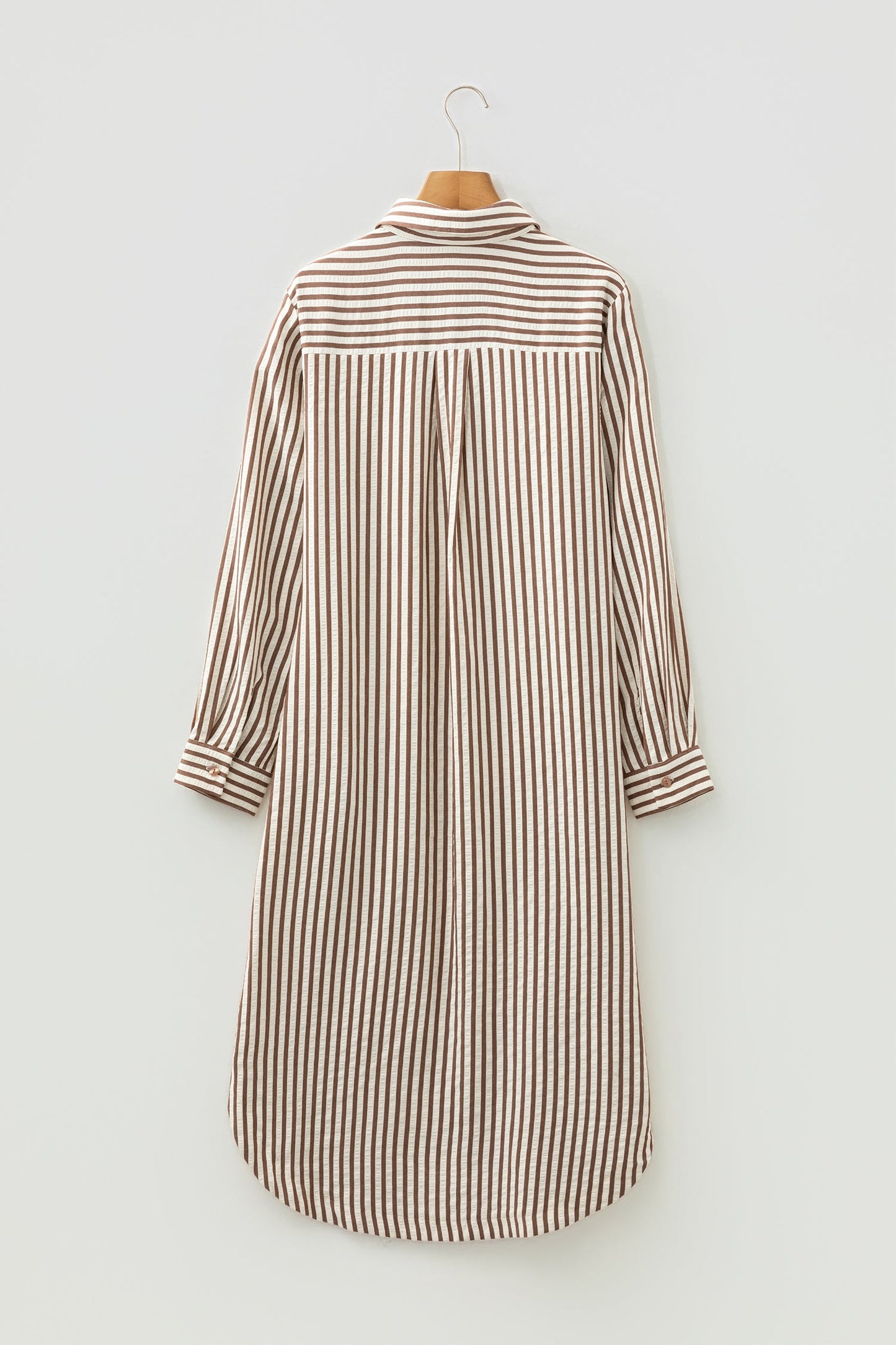 Stripe Textured 3/4 Sleeve Split Hem Midi Dress