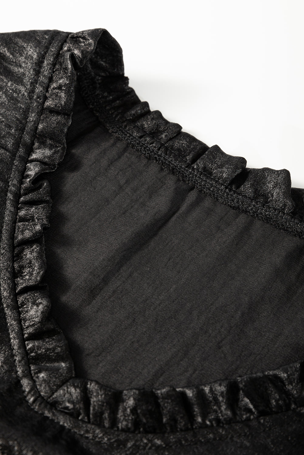 Solid Metallic V-Neck Puff Sleeve Babydoll Blouse