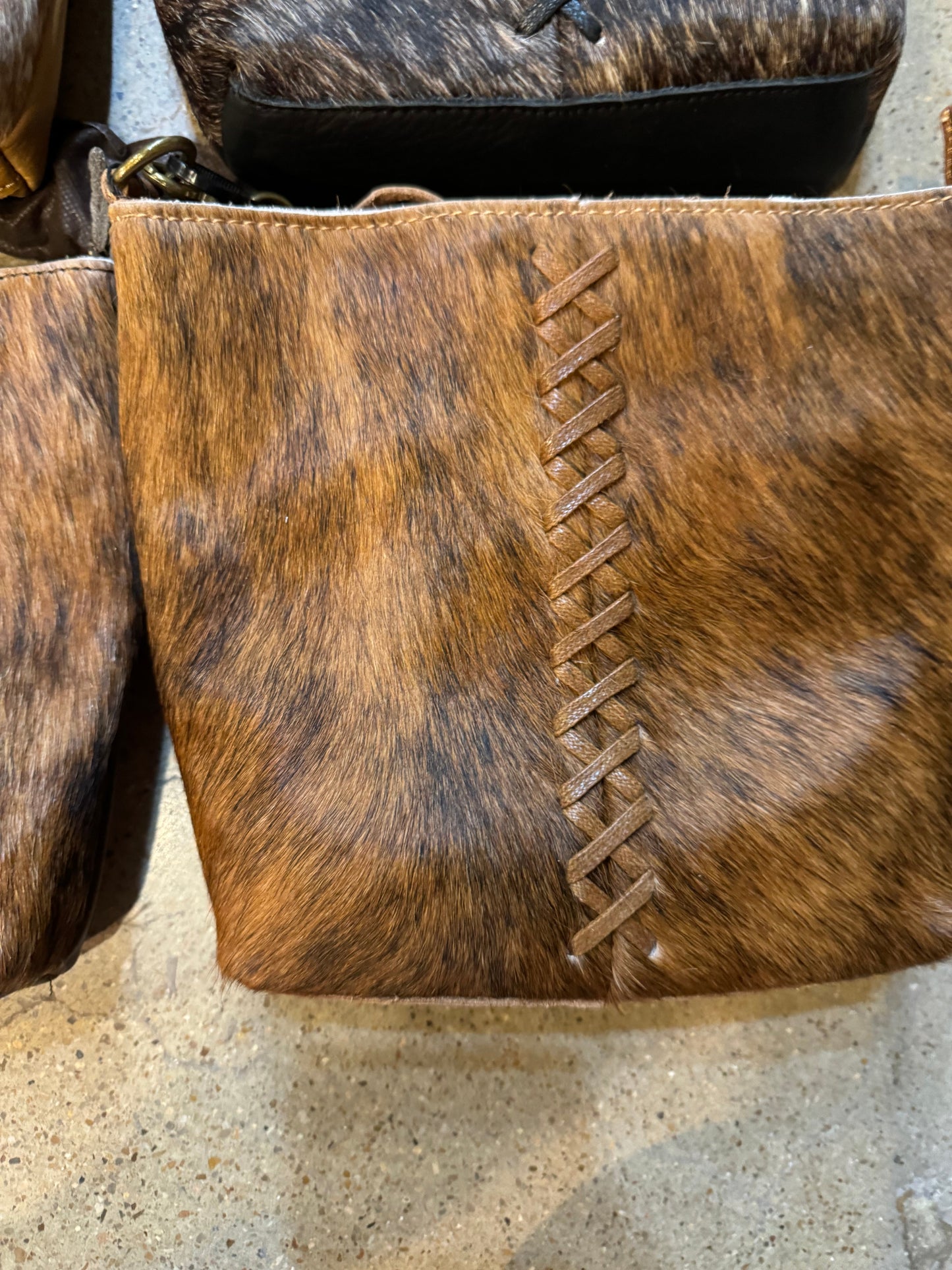 Cowhide X Braided Crossbody Purse