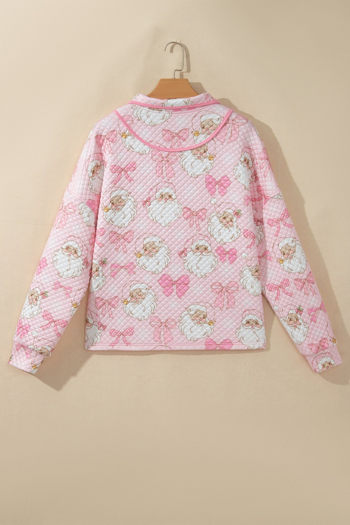 Christmas Santa Bow Half Zip Collared Sweatshirt