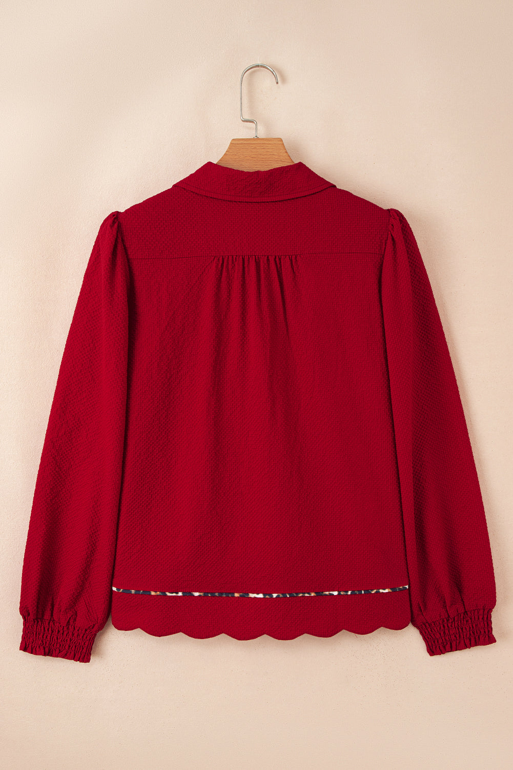 Leopard Contrast Trim V-Neck Textured Blouse