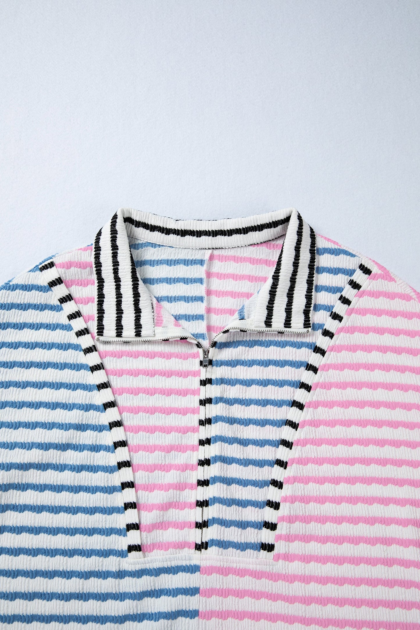 Stripe Colorblock Patchwork Half-Zip Long Sleeve Top