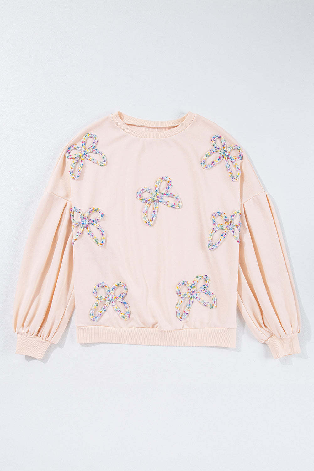 Bow Embroidered Lantern Sleeve Sweatshirt