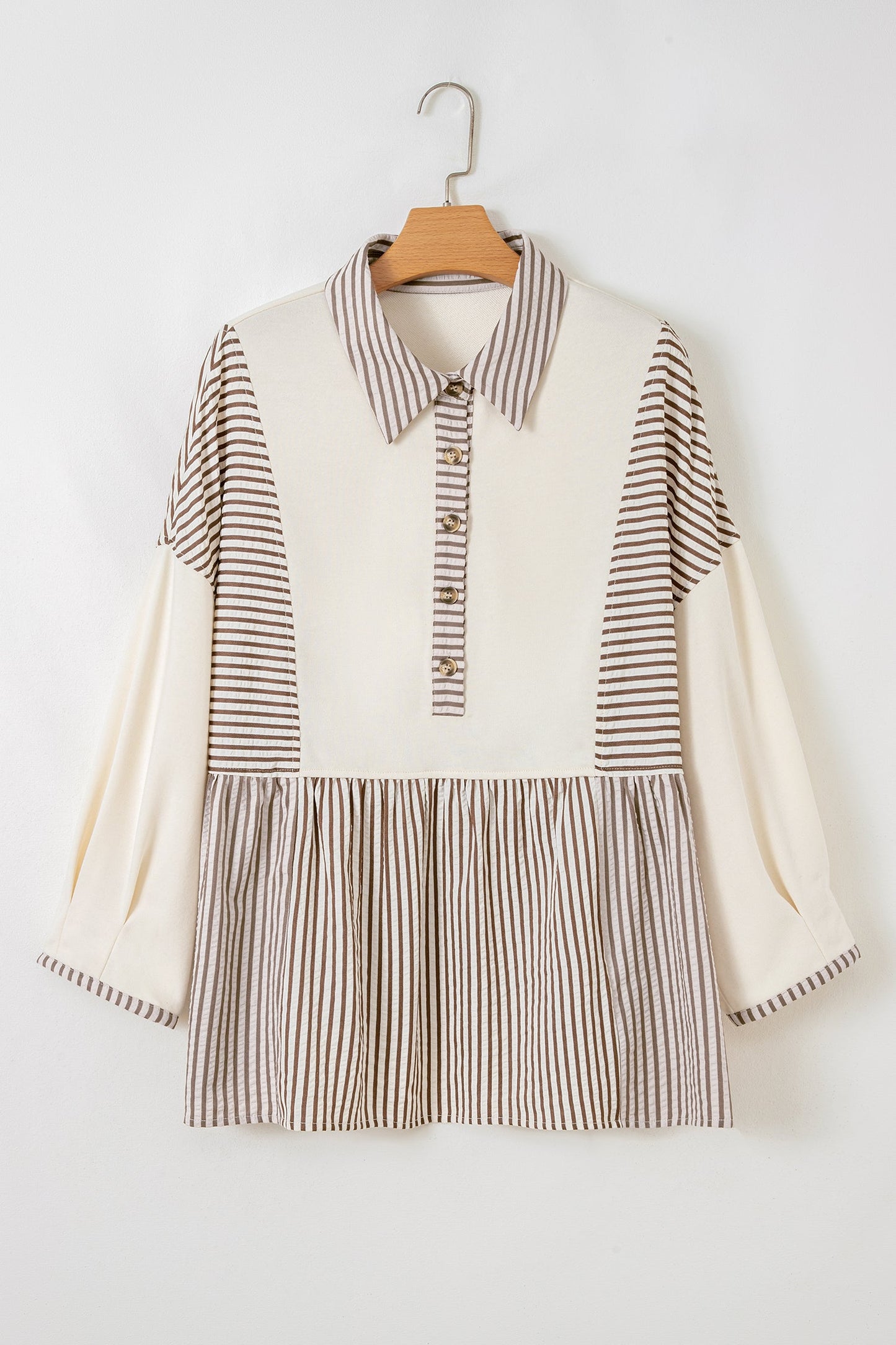 Plus Size Stripe Colorblock Patchwork Half-Button Blouse