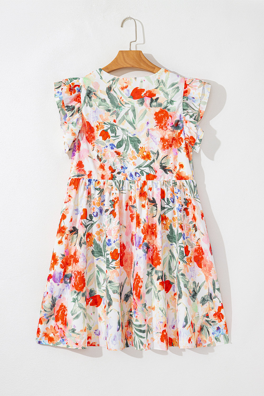 Floral Double Ruffle Sleeve V-Neck Mini Dress