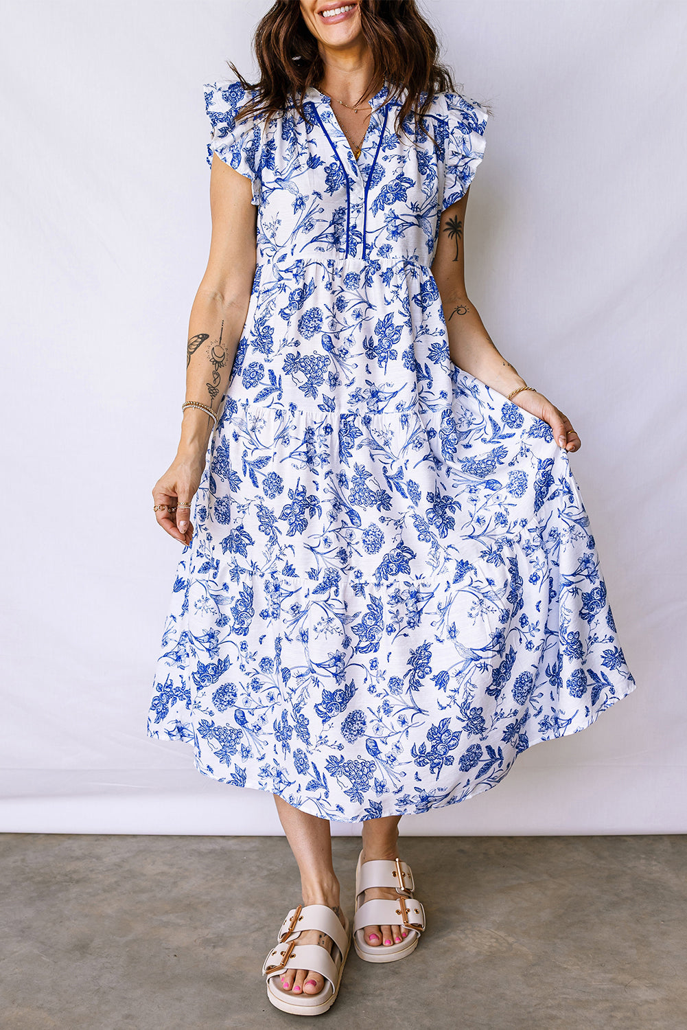 Floral Ruffle Tiered Midi Dress