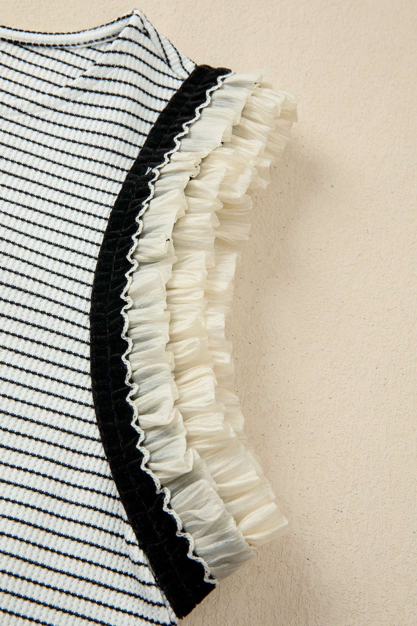 Stripe Contrasted Ruffle Trim Casual Tank Top
