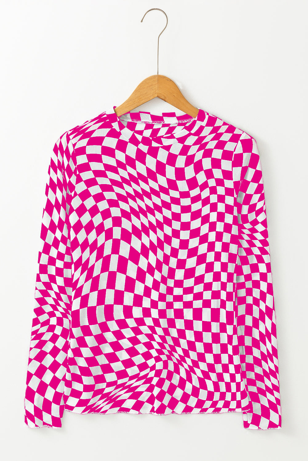 Checker Mesh Long Sleeve Top