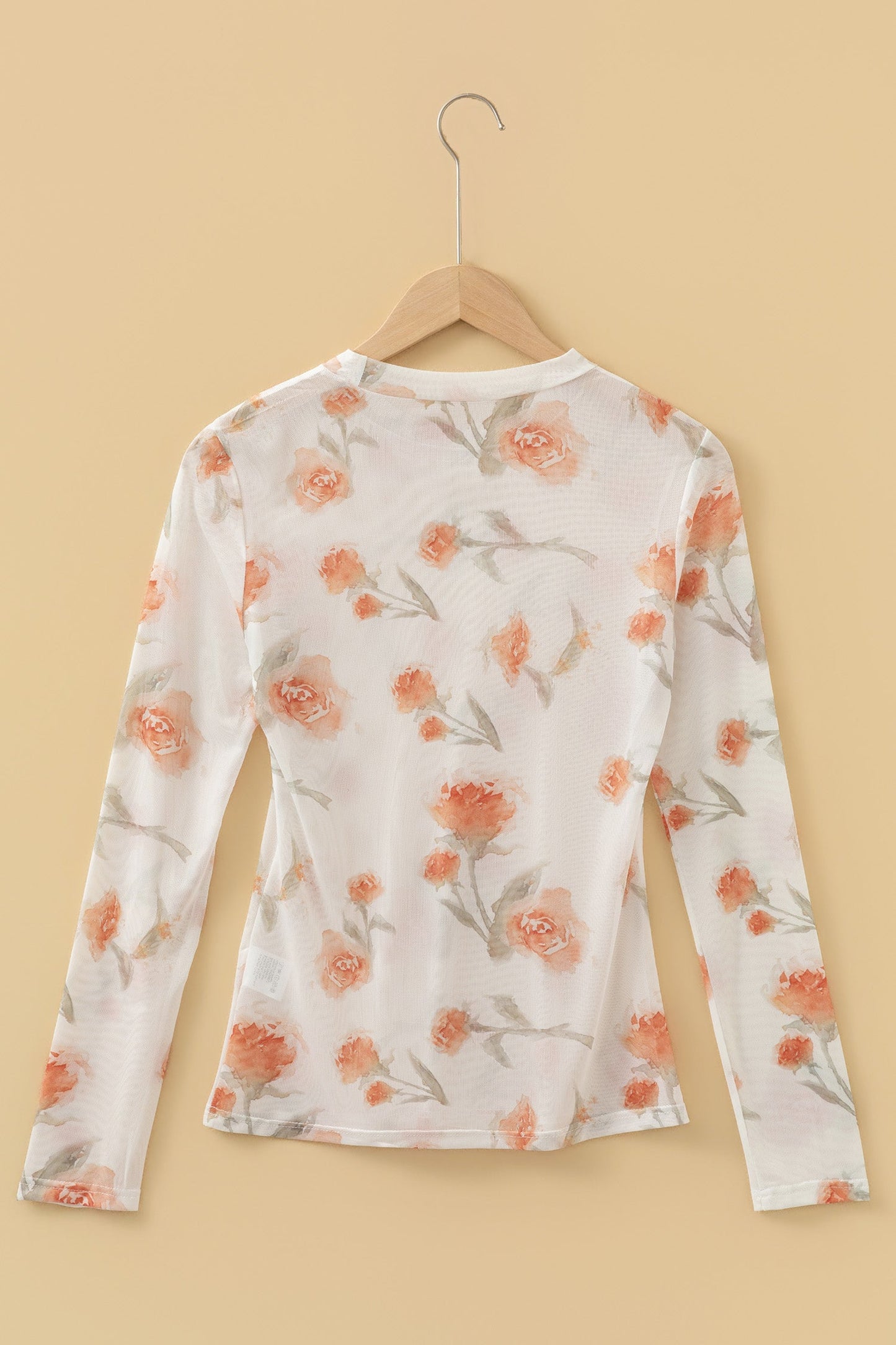 Plus Size Floral Sheer Mesh Long Sleeve Top