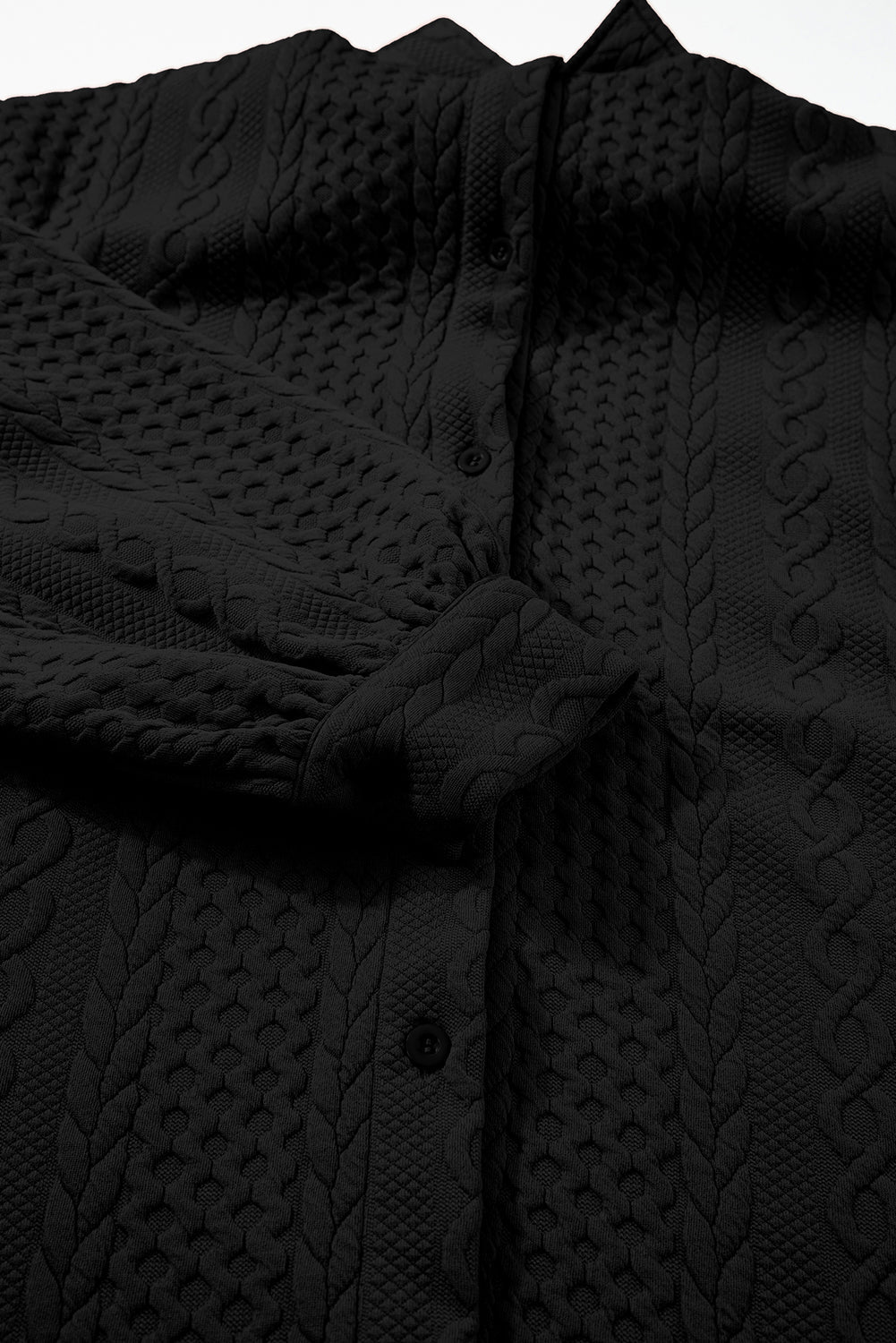 Solid Cable Knit Textured Puff Sleeve Shacket