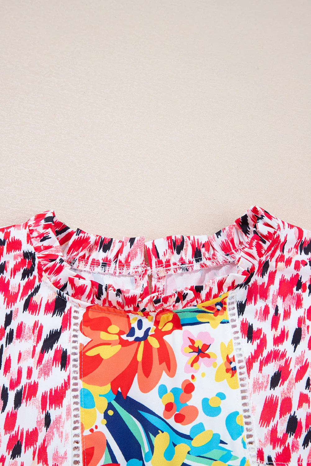 Floral Mix Ruffle Cap Sleeve Blouse