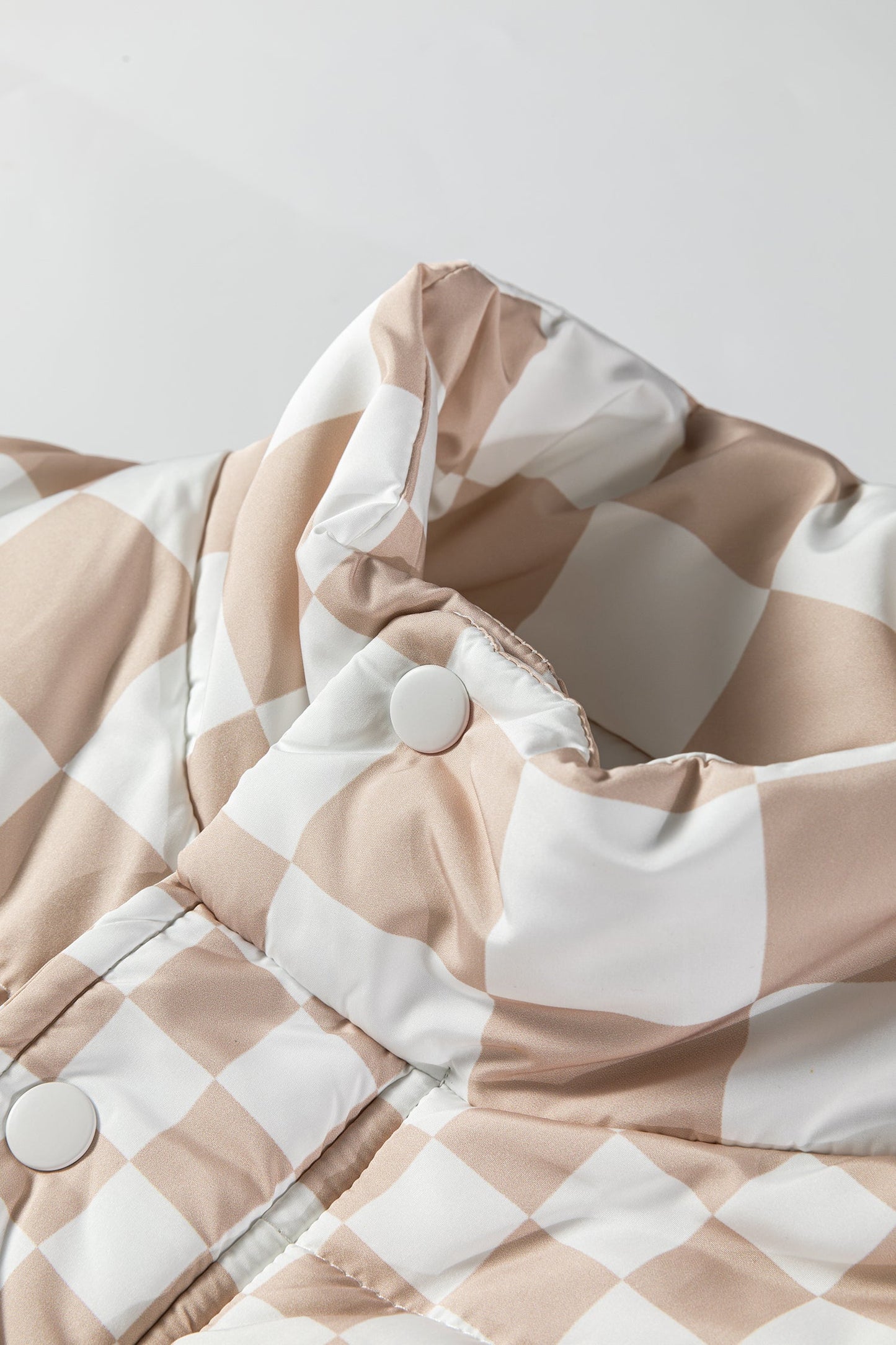 Checker Patchwork Quilted Buttoned Zip Up Vest